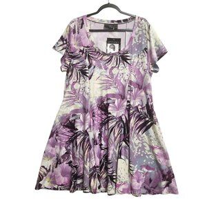 Attitudes By Renee Womens Floral Short Sleeve Dress 2XLP Purple 4037